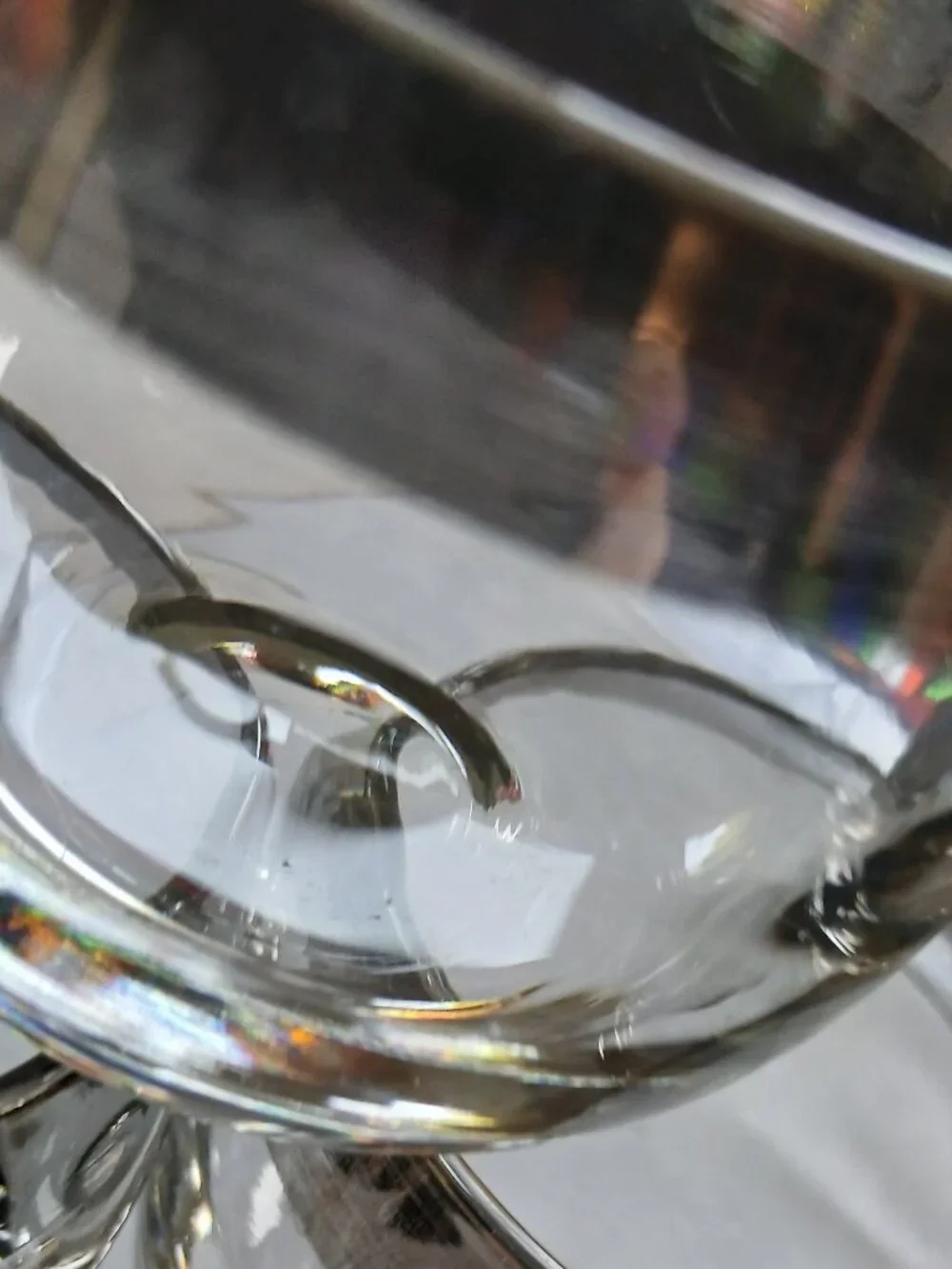 Vintage glass barware roly poly silver band MCM barware  flaws